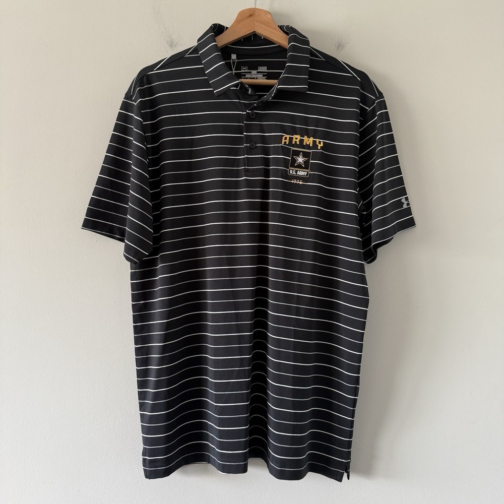 Under Armour US Army Polo Mens Large Striped Performance Athleisure Loose UPF 50